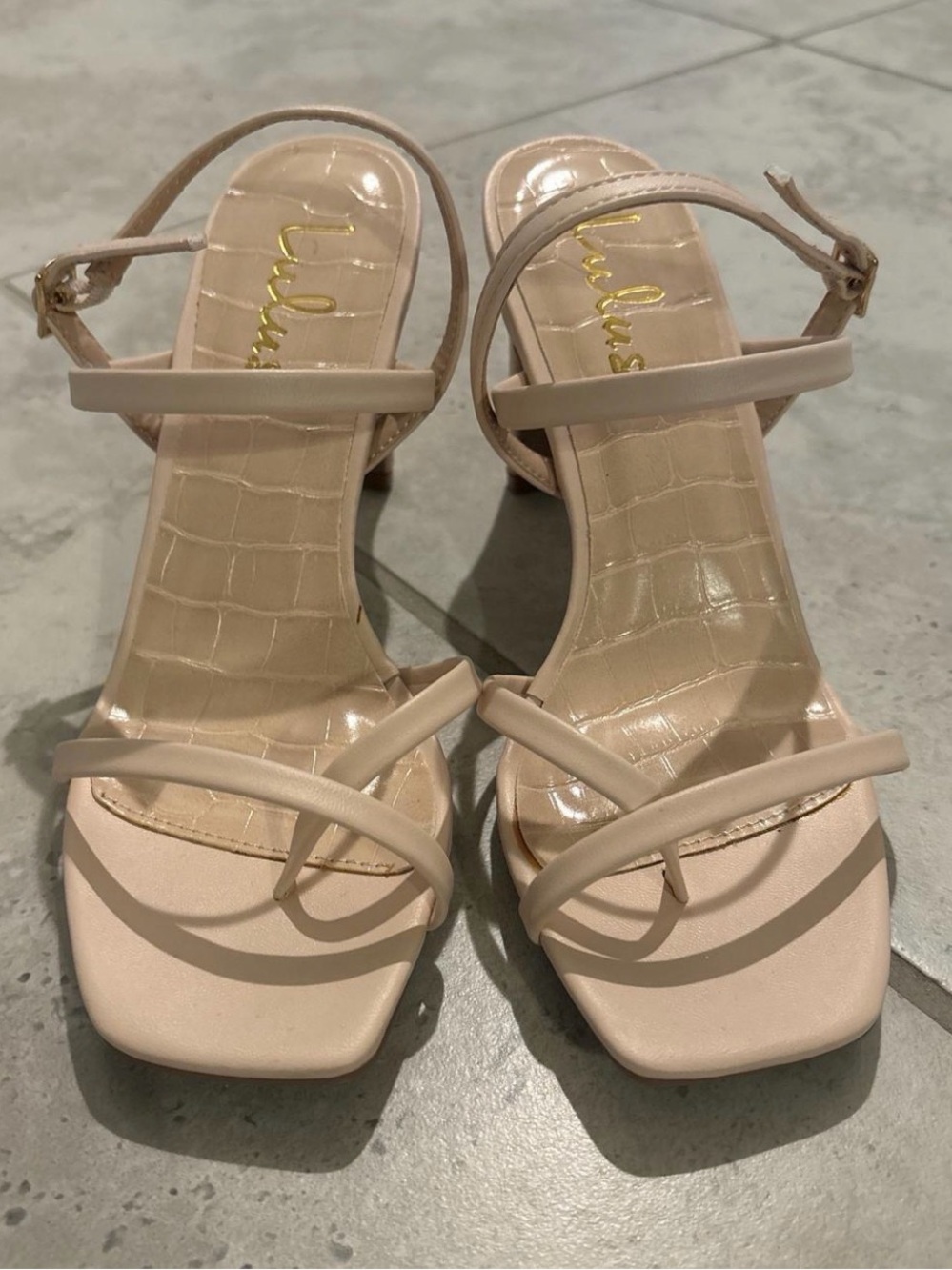 Lulu's Blush Strappy Block Heel Sandals